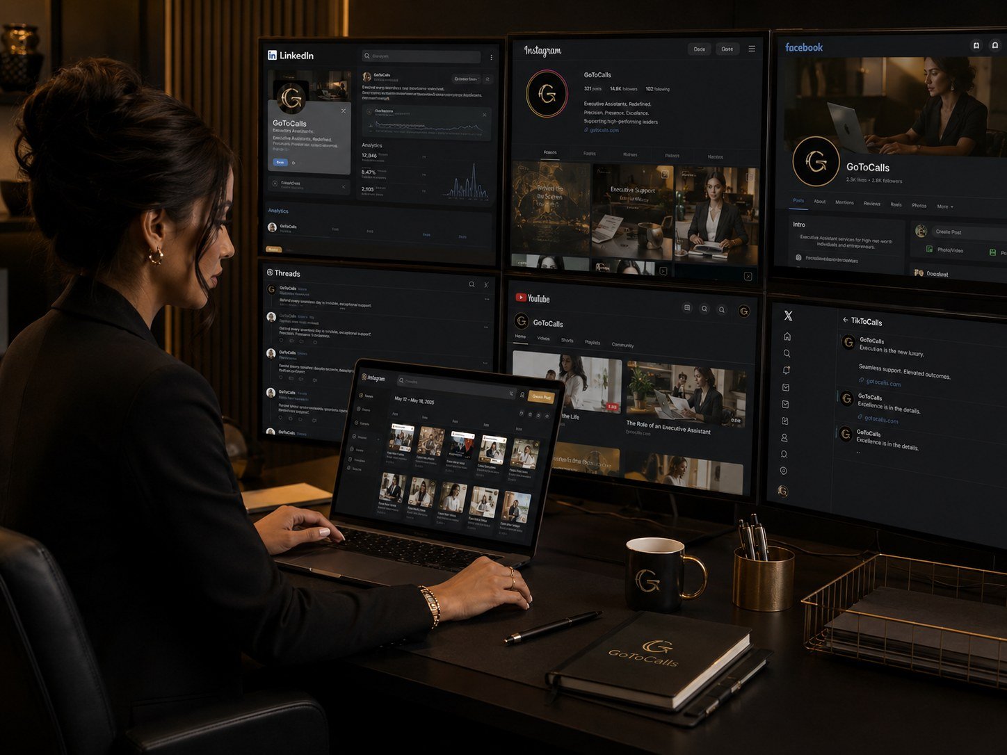 GoToCalls specialist support managing executive social presence across multiple platforms
