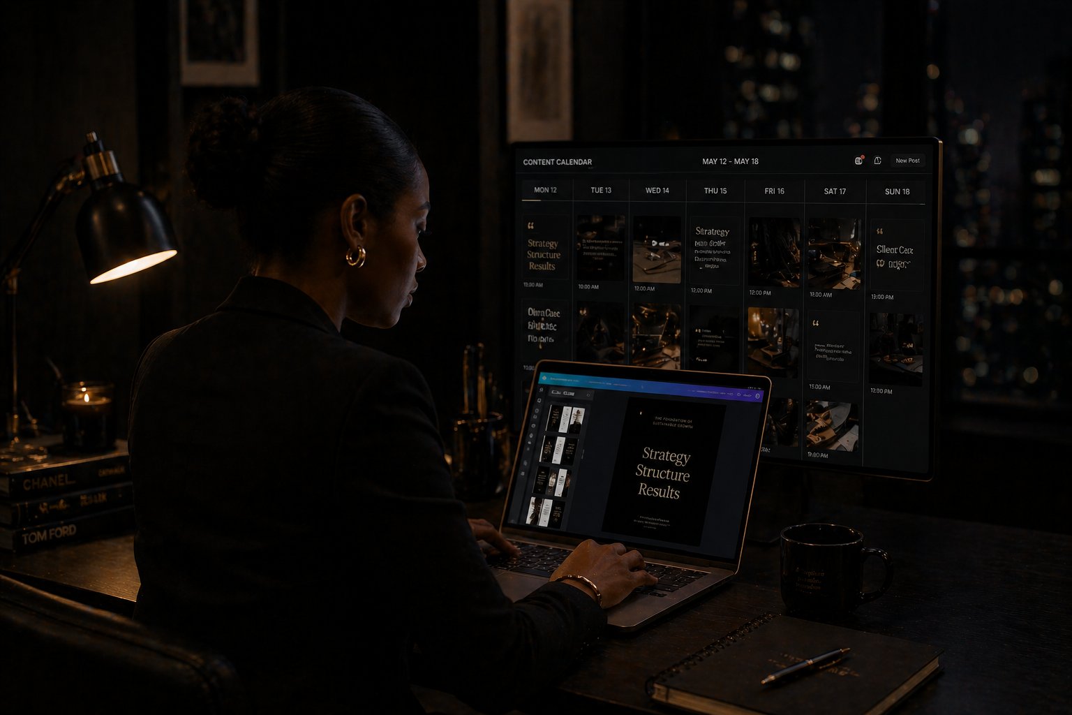 Social Media Manager EA managing content calendar and brand strategy — GoToCalls